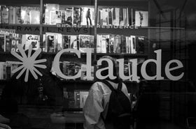 Anthropic's Claude logo on a shop window (Black & White)