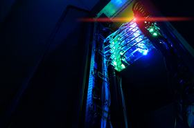 Server rack with cabling illuminated