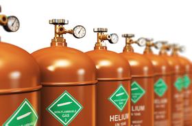 Row of liquefied helium industrial gas containers