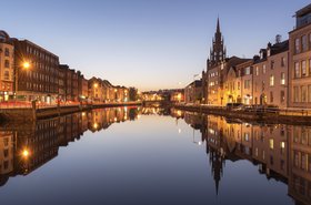 The River Lee in Cork City, Ireland at Night