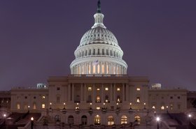 US Capitol building at night